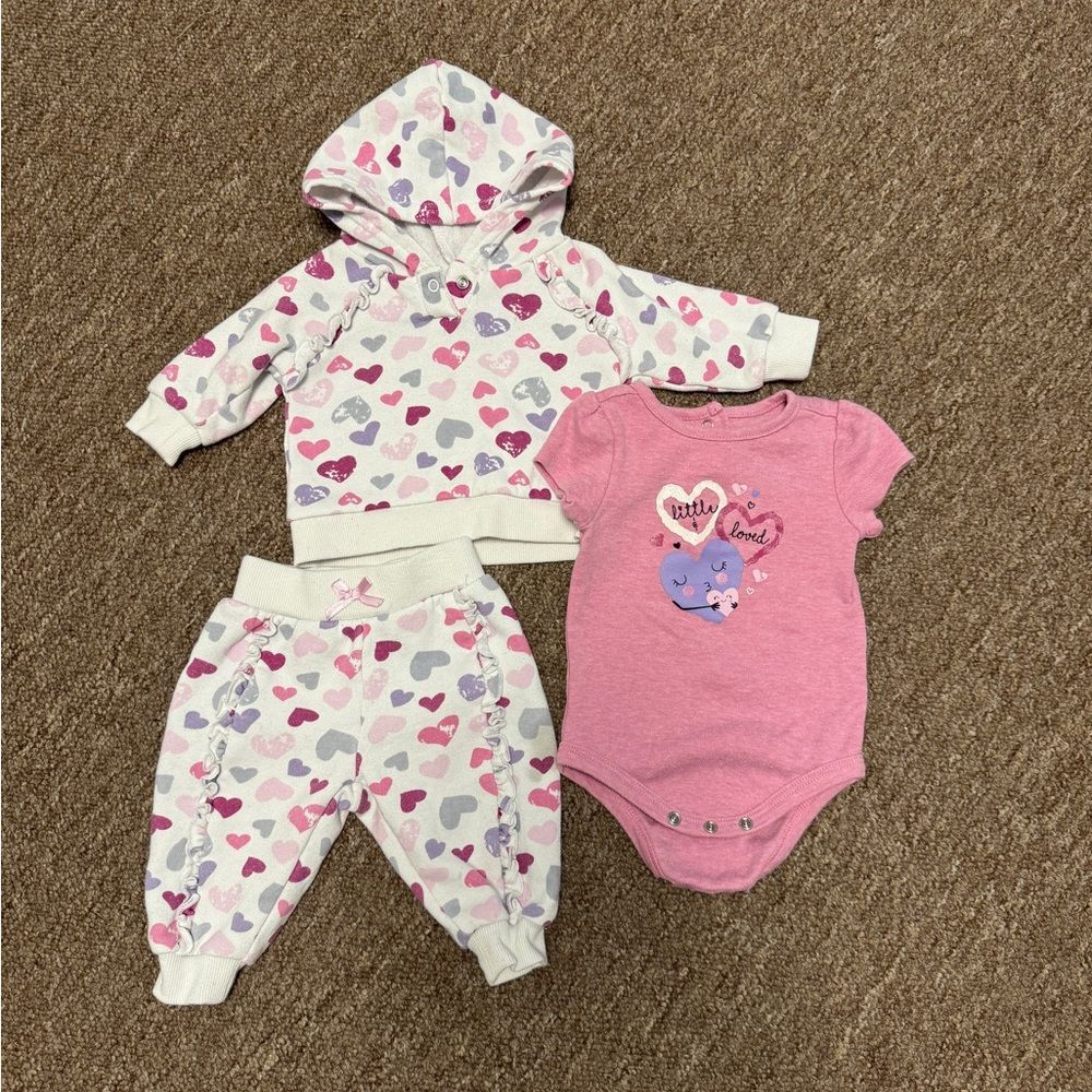 Heart Print Baby Outfit Set 3m